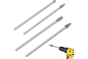 4PCS 1/4" Shank Carbide Burr Set, 6" Length Long Shank Die Grinder Bits Double Cut Rotary Burr Bit for Die Grinder Metal Wood
