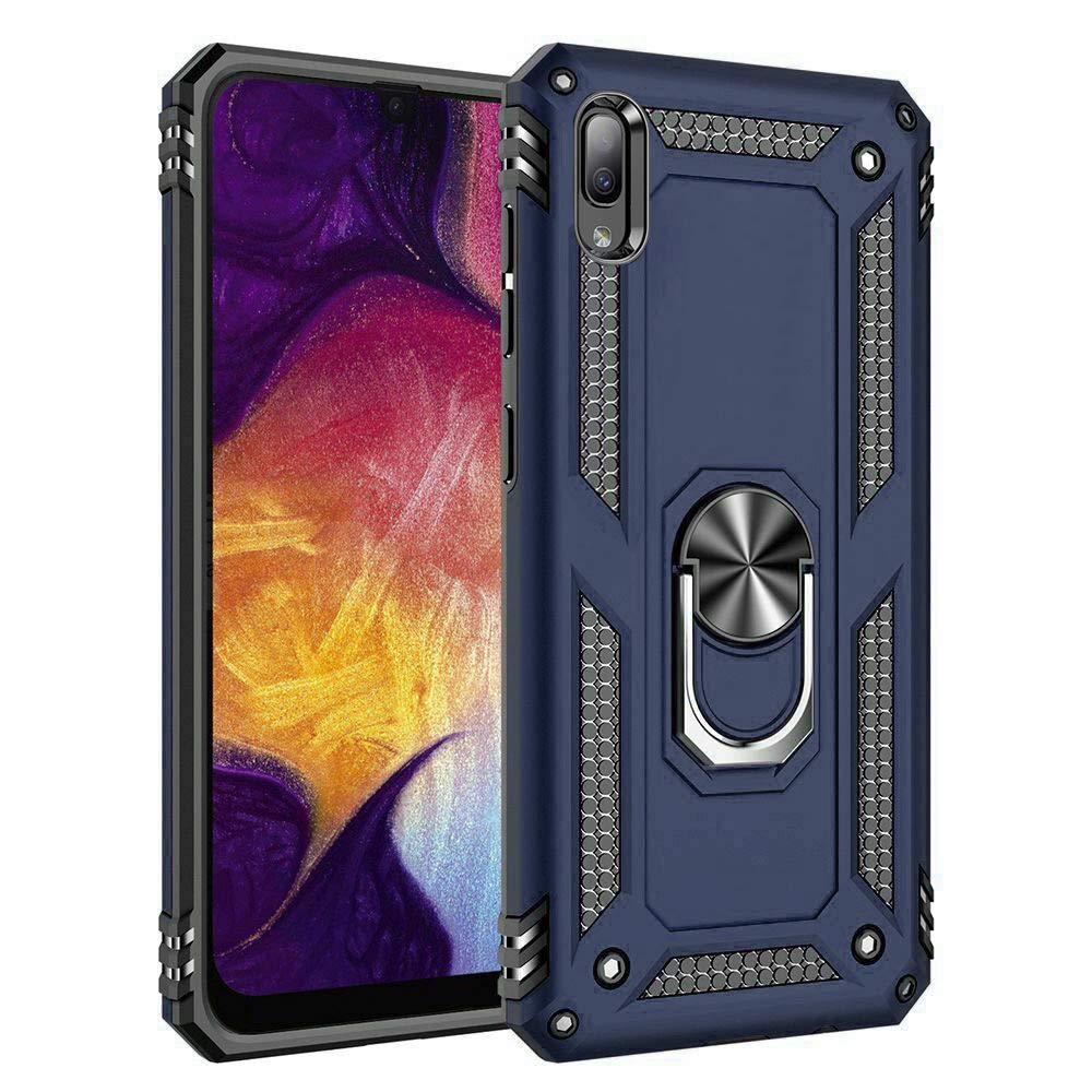Samsung Galaxy A10 Case with Magnetic Ring Holder, Military Grade Protective Silicone TPU Shockproof Hard Armour Phone Cover for Samsung Galaxy A10 (Blue)
