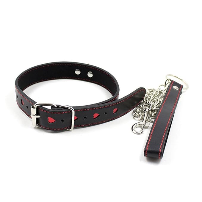 Shawa Halsband mit Leine Leder Einstellbar Herzförmige Schwarz Halsband SM Bondage Fetisch Sex Spielzeug Sex Werkzeuge Orgasmus Slave