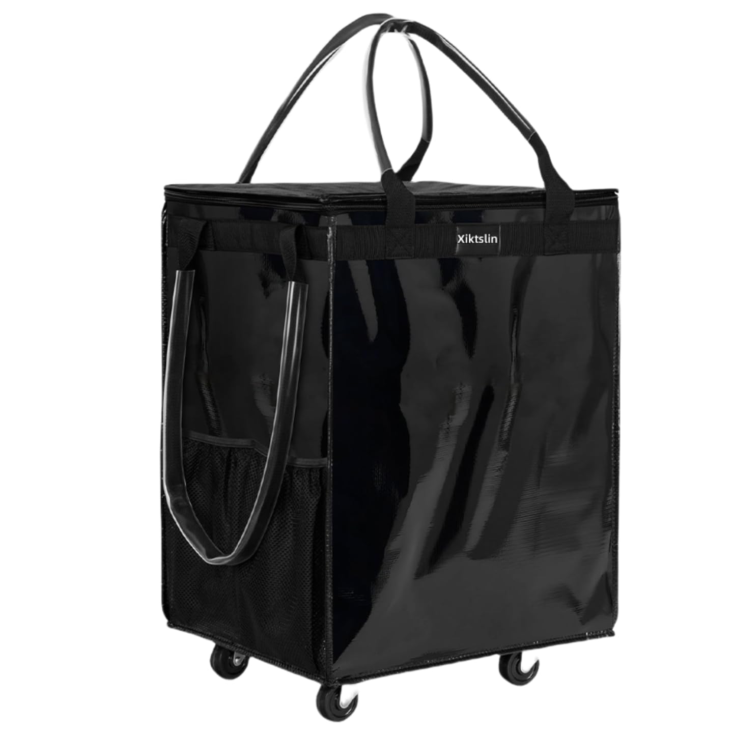 Photo 1 of (Medium, Black) Reusable Grocery Bag on 4 Wheels, Foldable Rolling Tote Carries Up to 66lb Shopping Trolley, Rolling Bag with 3 Handles, Zipper Clouser Rolling Tote Bag with Wheels for Laundry