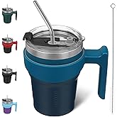BJPKPK Tumbler With Handle And Straw 10 oz Stainless Steel Insulated Tumbler Cups With Lid For Water Or Ice Coffee,Indigo Black