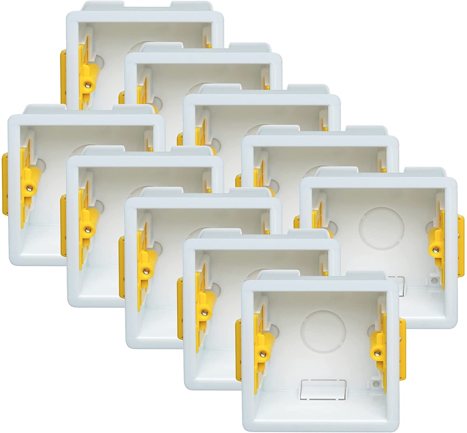 10x Pack Single 1-Gang 47mm Dry-Lining Back Box Electrical Wall Knockout Recessed Flush Mount Deep Pattress Dry Lining Partition Walls Switches Sockets Fused Spur Euro Module Faceplates - Yellow