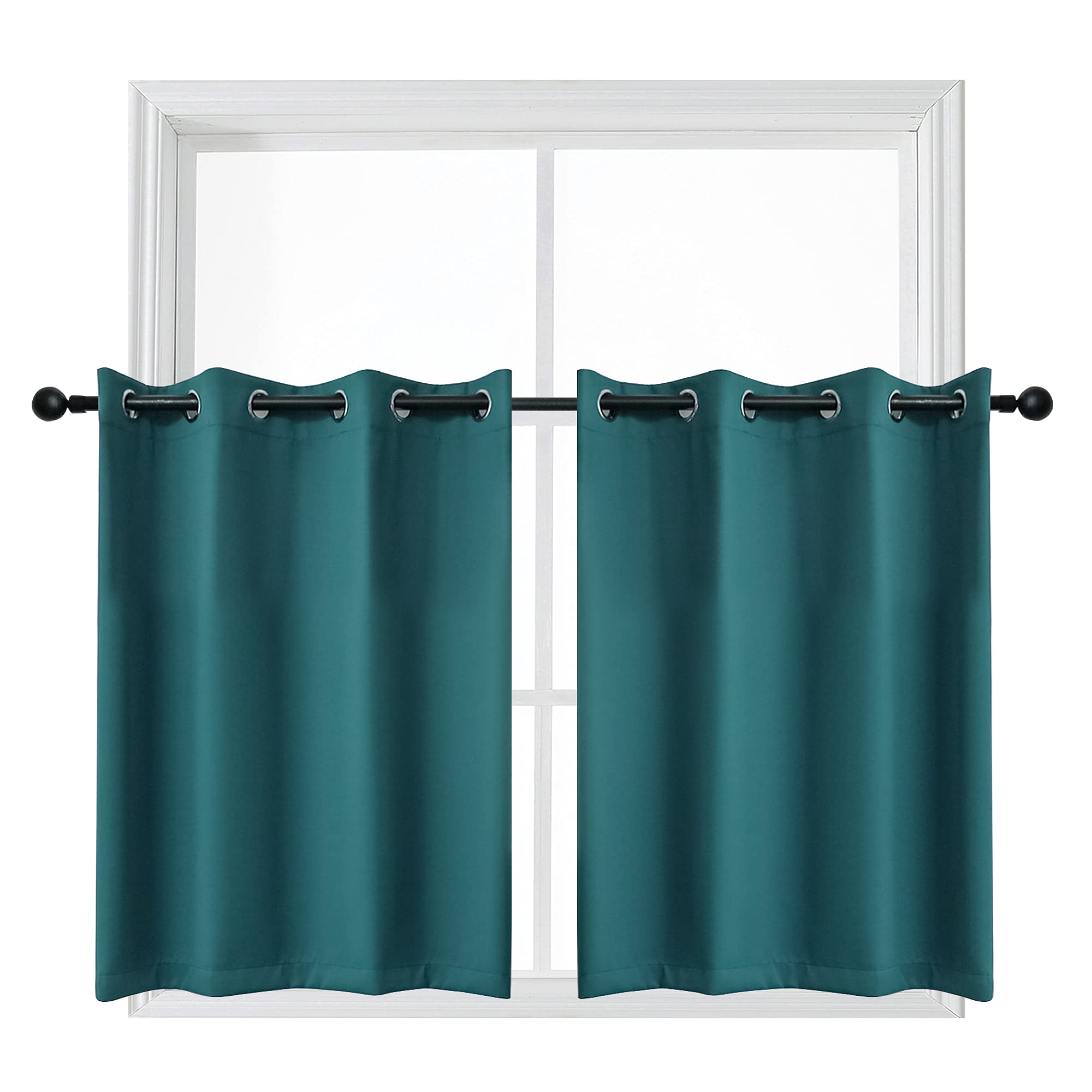 YGO 24 Inch Curtains Grommet Teal Blackout Window Valances for Bathroom Thermal Insulating Tiers Curtains for Bedroom 52x24 Inch 2 Panels