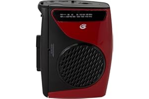 GPX Portable Cassette Player, Compatible With Headphone, 3.54 x 1.57 x 4.72 Inches, Requires 2 AA Batteries - Not Included, Red/Black (CAS337B) Black/Red