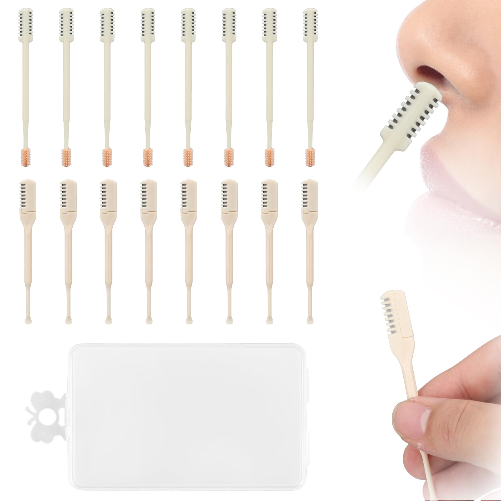 Photo 1 of 16 Pcs 2 in 1 Nose Hair Trimmer, Manual Nasal Hair Cutter Portable Nose Hair Remover Razors with Ear Picker Rotating Double Sided & Single Sided Nose Hair Cleaner for Women Men