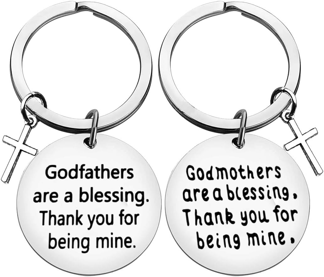 Godparent Gifts from Godchild Godmother Godfather Keyring Keychain Christening Gift for Godmother Godfather Baptism Gifts Thank You Present Appreciation Gift Christmas Birthday Presents for Men Women