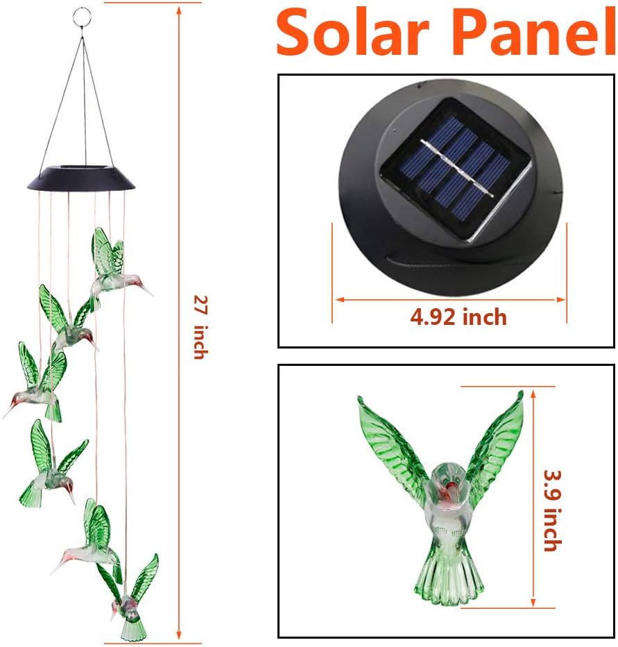 LED Hummingbird Solar Wind Chimes Light Outdoor Hanging - Waterproof Mobile Romantic Solar Powered Changing Color Xmas Gifts Wind Chimes for Home, Party, Festival, Night Garden Decoration(Blackboard) : Garden & Outdoor