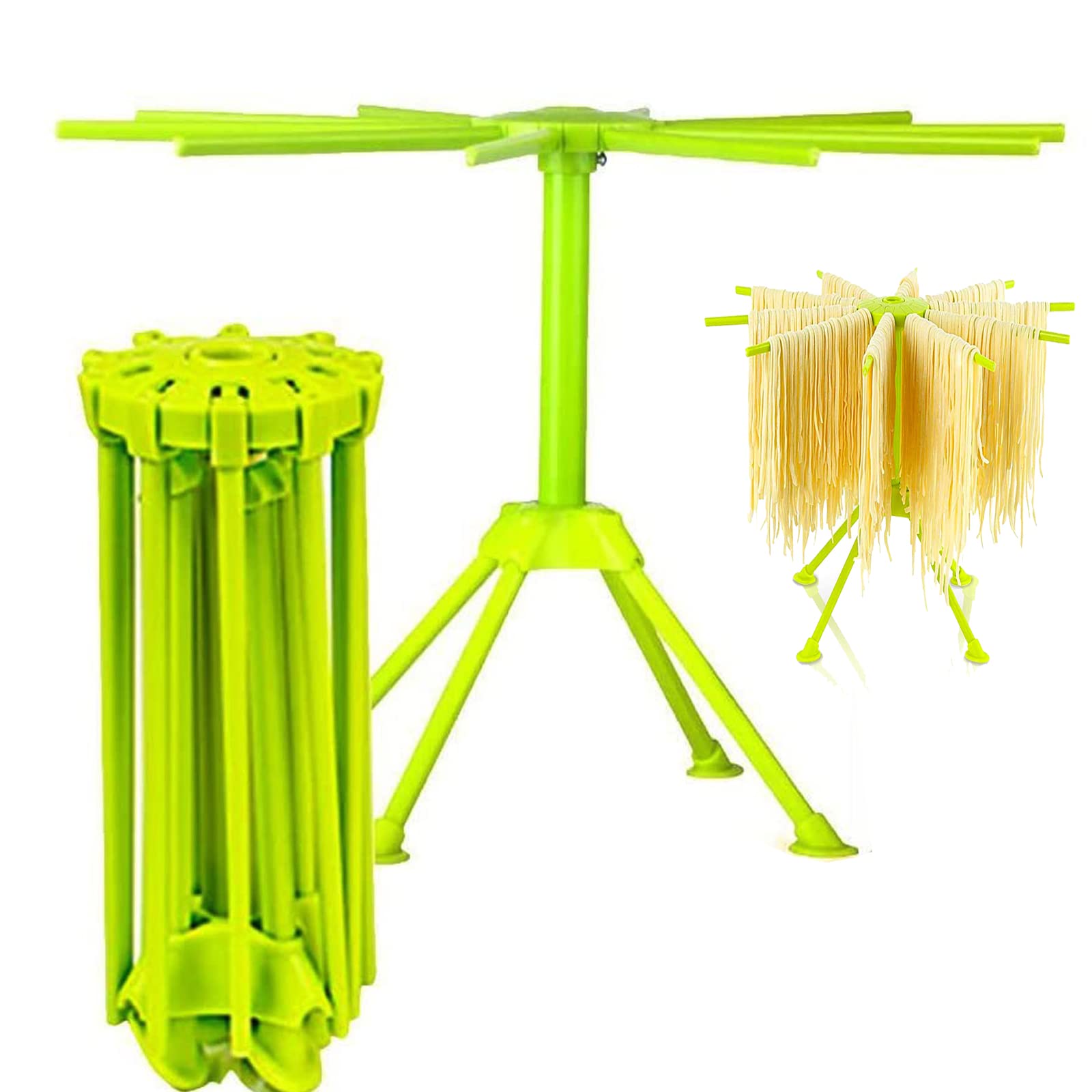 Kitchen Pasta Drying Rack Folding, iPstyle Spaghetti Drying Rack Noodle Stand with 10 Bar Handles (Green)