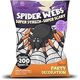 Happy Hippo Halloween Spider Web Decoration, Plastic Spiders, Party Supplies, Spider Webs (Small, 200 Sq Feet)