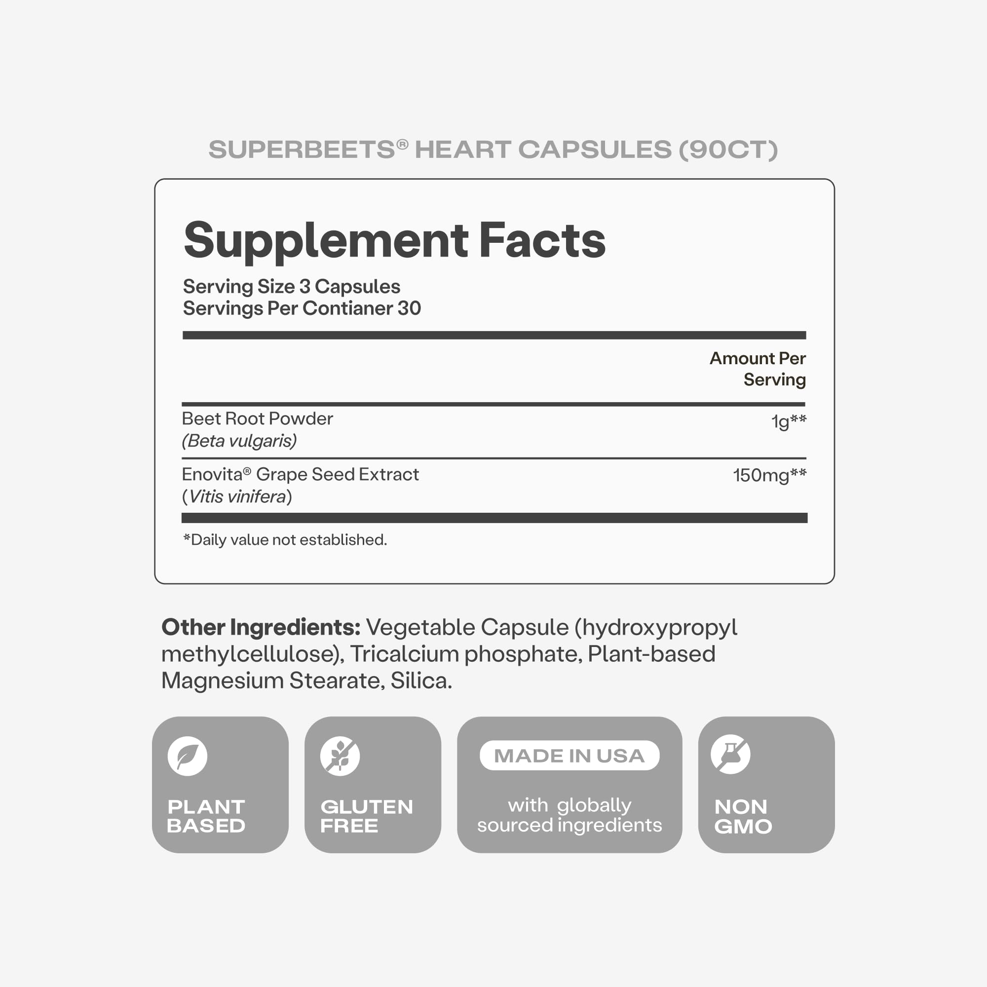 Humann SuperBeets Beet Root Capsules Quick Release 1000mg, Helps Support Nitric Oxide Production, Blood Pressure, Heart Health, Contains Non-GMO Beetroot Powder, Studied Antioxidants 90 Count