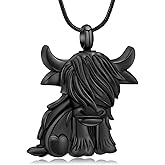 Hearbeingt Highland Cattle Urn Necklaces for Ashes Cremation Jewelry Stainless Steel Lovely Cow Memorial Pendant Ash Holder for Human Pets Keepsake Jewelry for Women Men