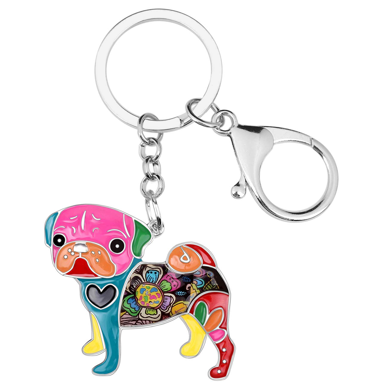 NEWEI Enamel Pug Dog Key Chain Keyrings for Women Girls Dog Keyfobs (Multi Pug)