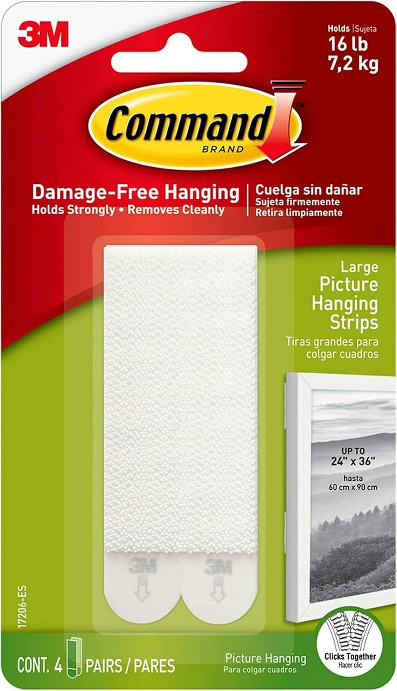 Command 17206-ES Large White Picture Hanging Strips 4 Pack Holds 7.2kg