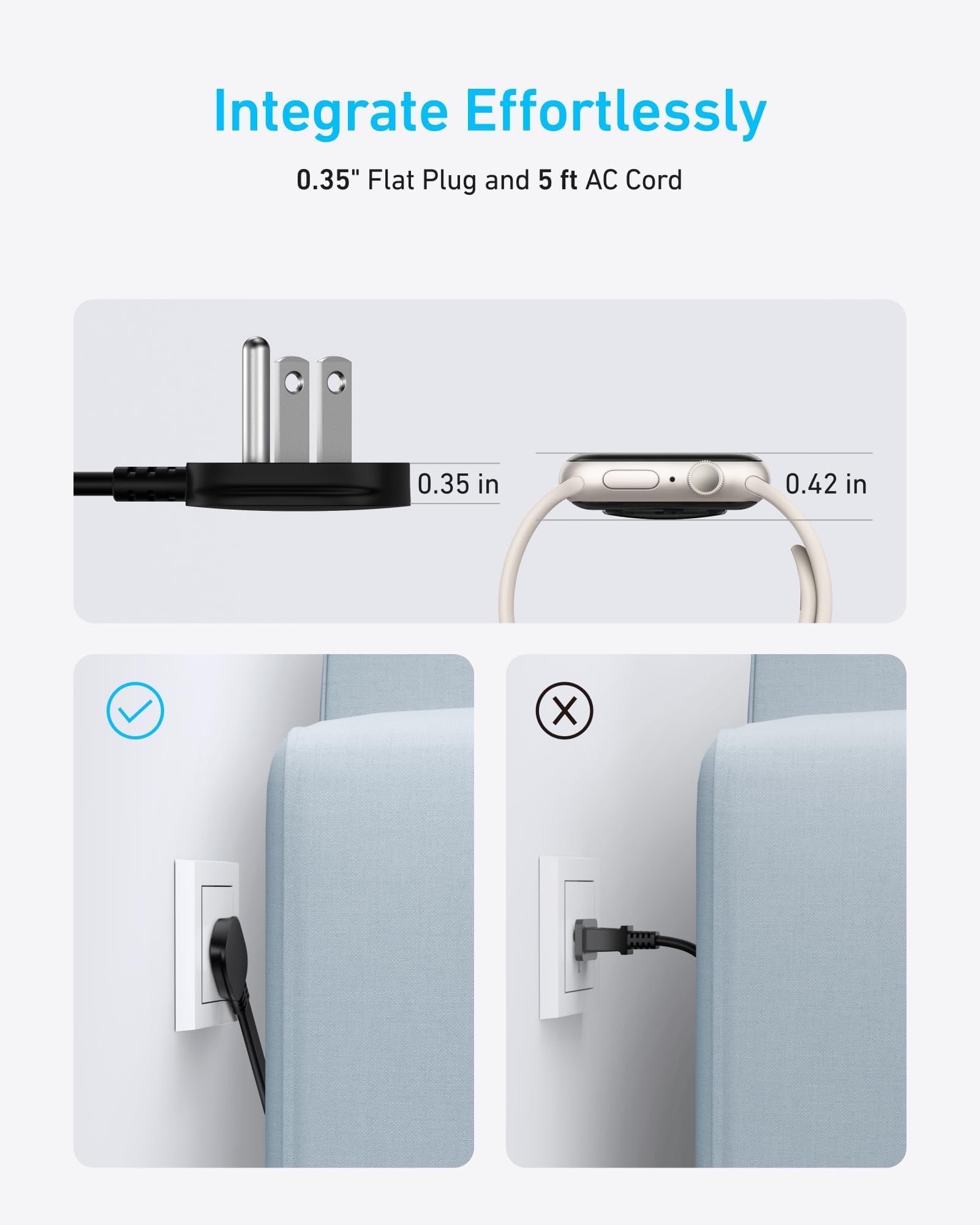 Anker Nano Charging Station(67W Max), 6-in-1 USB-C Power Strip for iPhone 16/15 and MacBook, with Flat Plug and 5ft Thin Undetachable Extension Cord,2 AC,2 USB-A,2 USB-C, for Home&Office