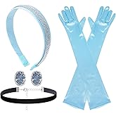 YKYUASD 4 Pieces Princess Costume Accessories Blue Headband Black Choker Necklace Blue Earrings Gloves Halloween Princess Dress Up Costume Birthday Valentine's Day