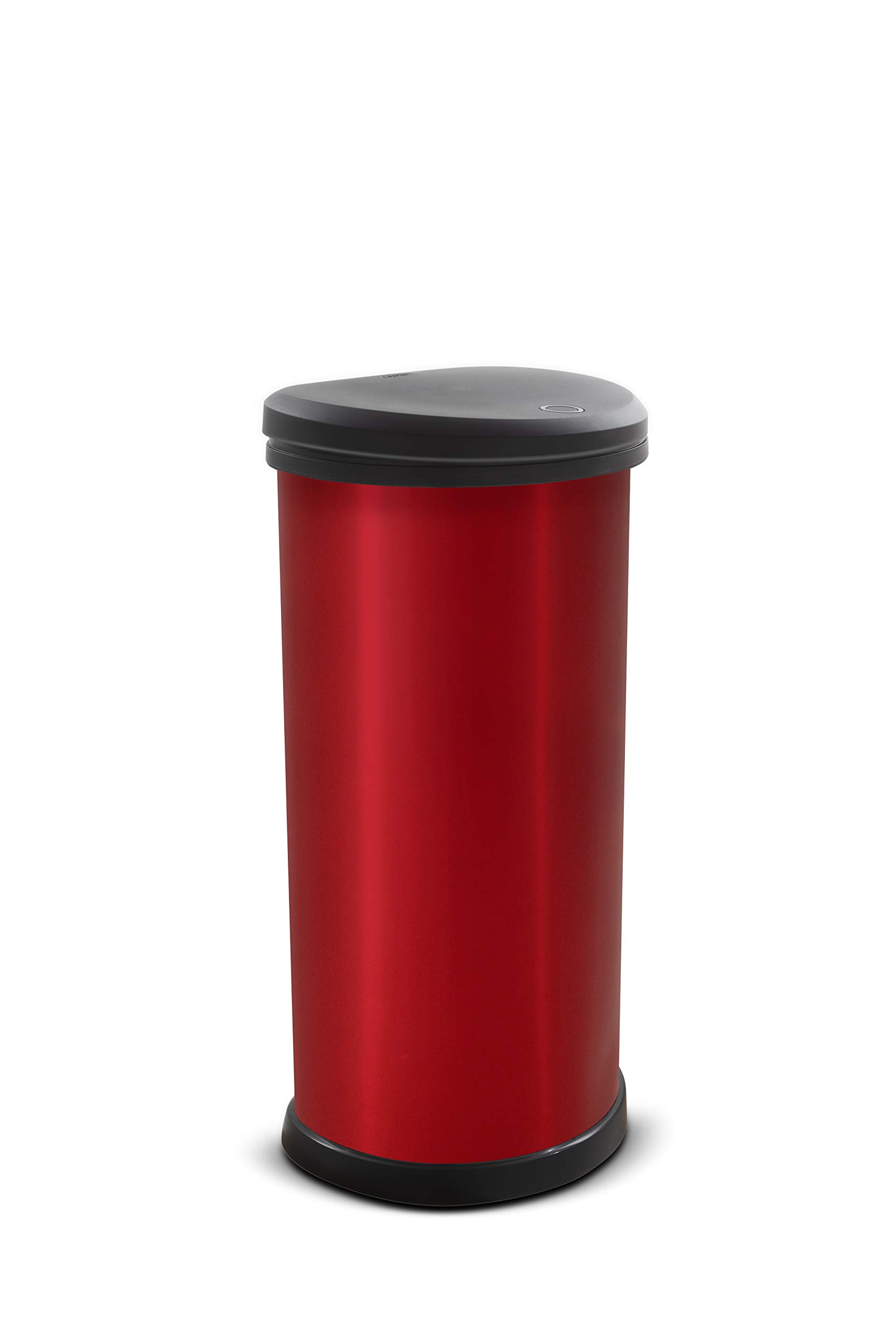CURVER Metal Effect 70% Recycled Kitchen Accessories One Touch Deco Bin, Red, 40 Litre