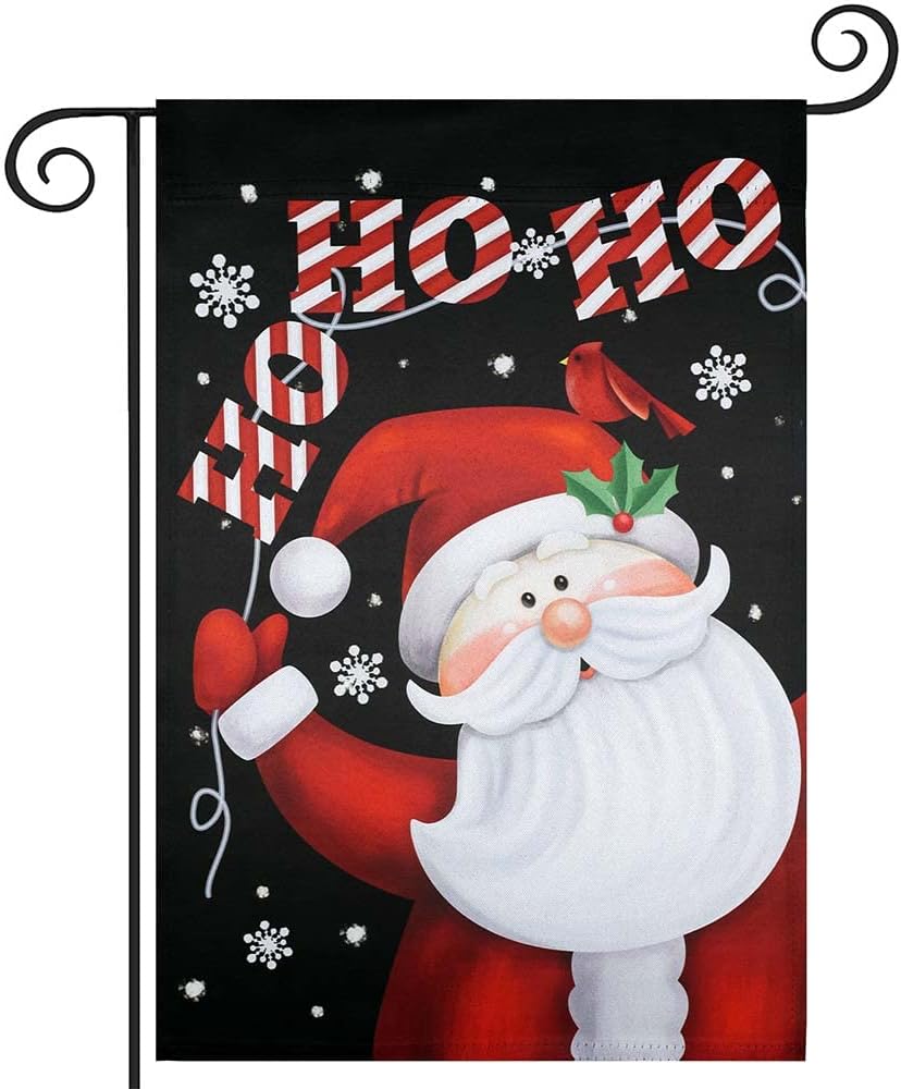 Flags - hogardeck Christmas Garden Flag, HO HO HO Santa Claus Polyester Outdoor Christmas Decorations, 12x18 Inch Vertical Double Sided Yard Flag, Cardinal Xmas Decor