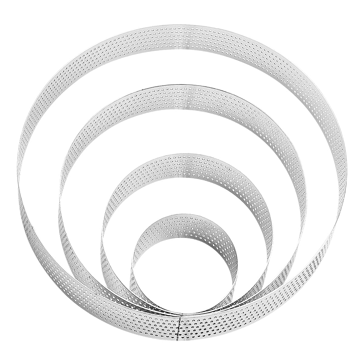 Tabanzhe Stainless Steel Perforated Tart Ring Set for Baking Tower Pie Cake Crumpets and Desserts - Heat-Resistant Cooking Rings (6/10/15/20cm Round, 4 Pieces)