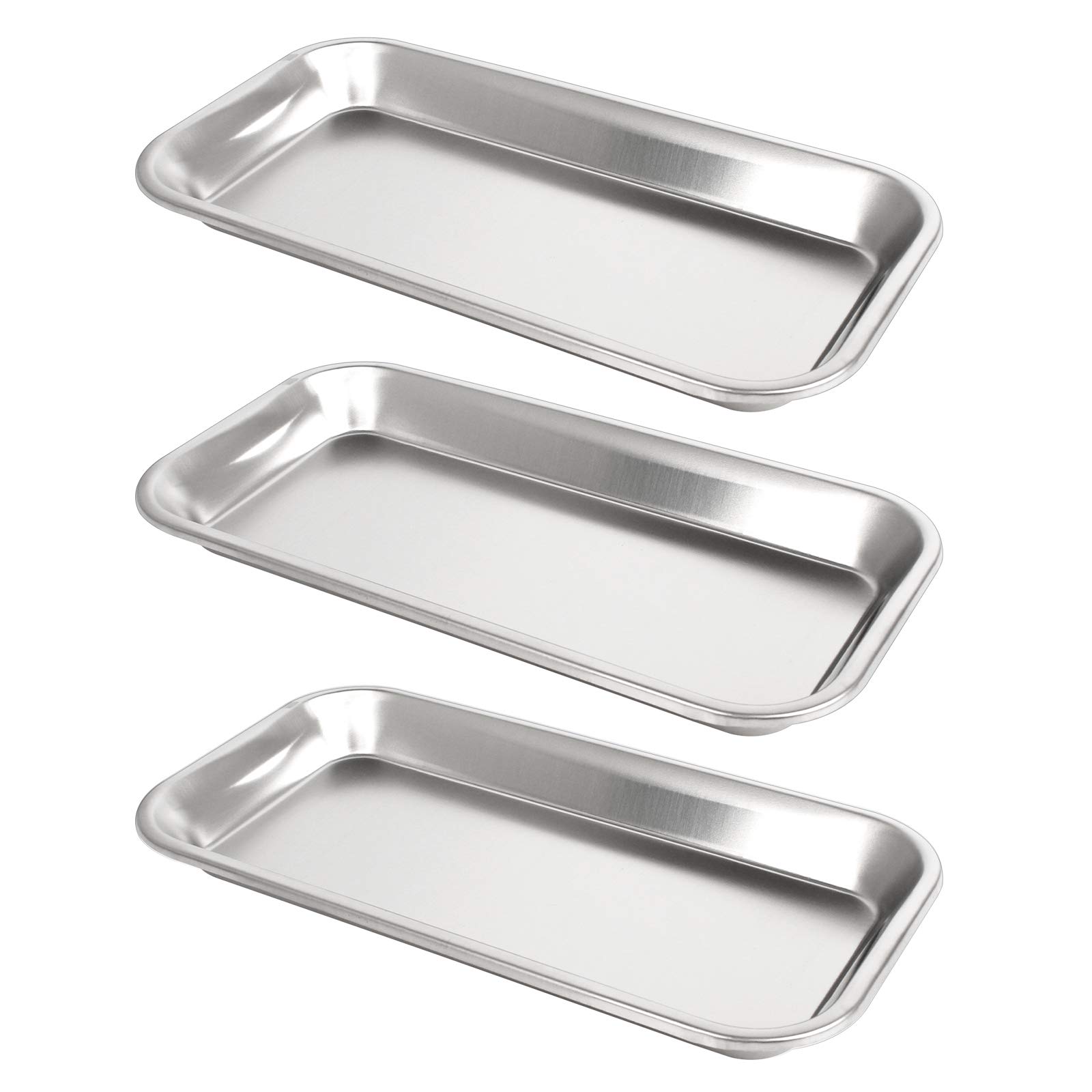 3 Pack Small Instrument Tray, Stainless Steel Rectangular Tray Small Laboratory Supplies Trays for Lab Tool (22.5x12cm)