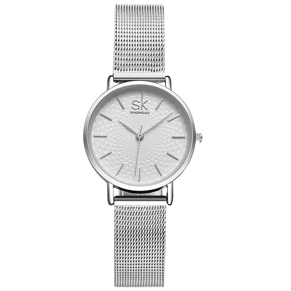 SHENGKE Creative Simplicity Women Watch Mesh Band Elegant Women Watches Ladies Business Wristwatch (K0006-silver-mesh band) — image 1