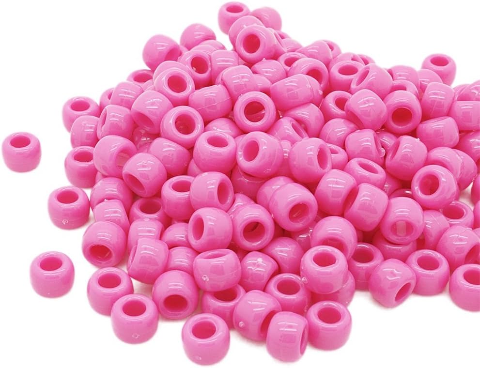 Beads Unlimited PLCG12-500 Opaque Pink Plastic Barrel Pony 6x8mm, 6 x 8 mm
