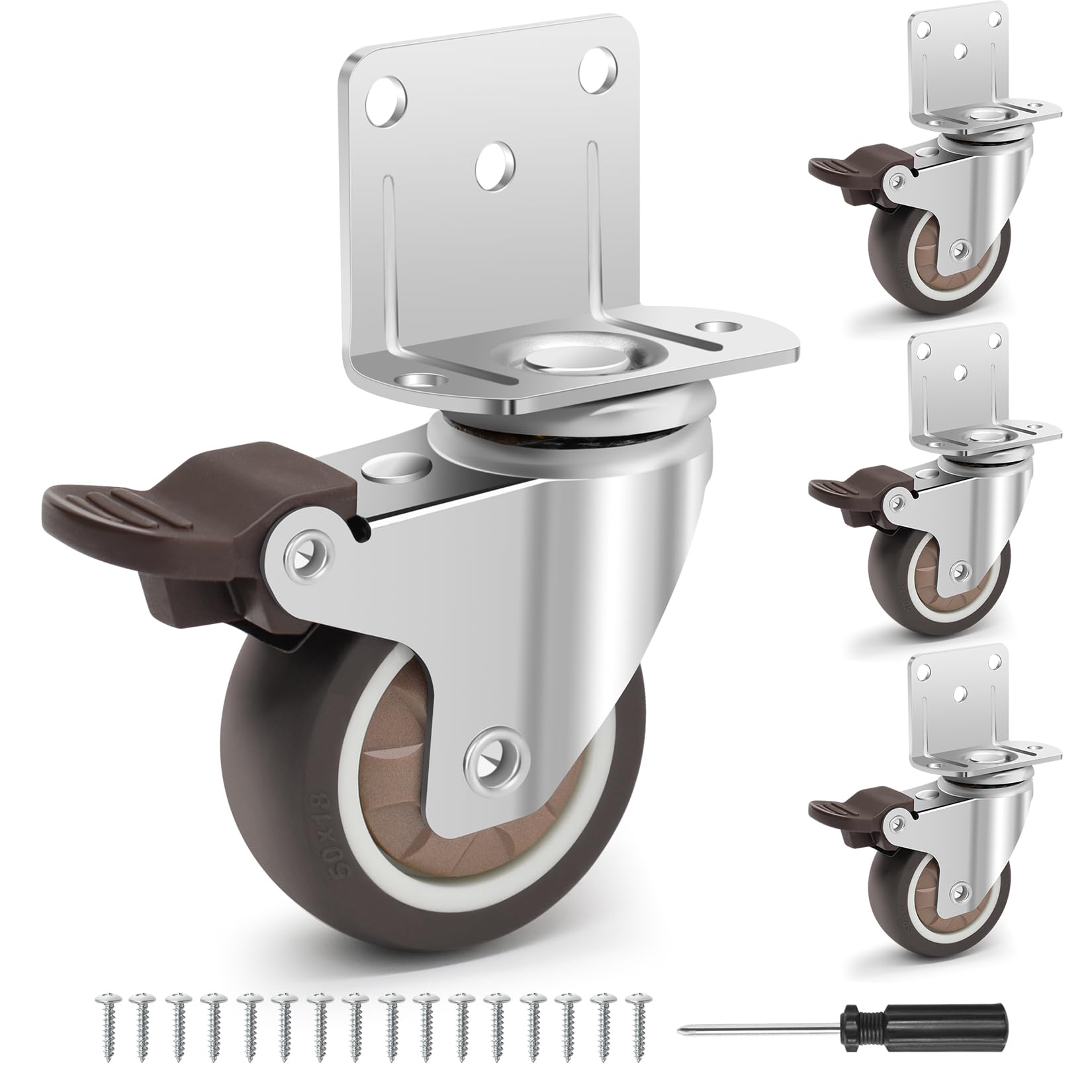 Photo 1 of Humagineer 2 Inch Side Mount Casters Set of 4 - No Noise Rubber L-Shaped Caster Wheels, Total Capacity 600 LBS, Non Marking Plate Swivel Wheels for Furniture, Planter, Crib, Cabinet, DIY Project