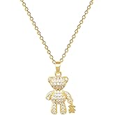 Unurgoonit Crown Bear Pendant Necklace for Women, Gold Plated CZ Pink Stone Bear Charm Necklace, Sparkling Cubic Zirconia Crown Teddy Design Jewelry Gift