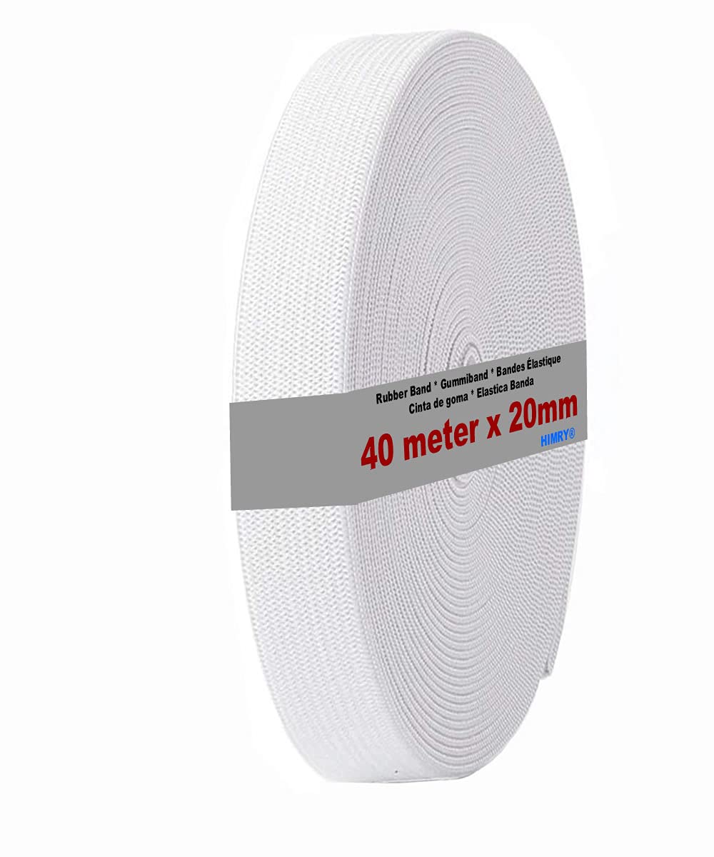HIMRY Flat Elastic Band, Polyester, White, 40m x 20mm