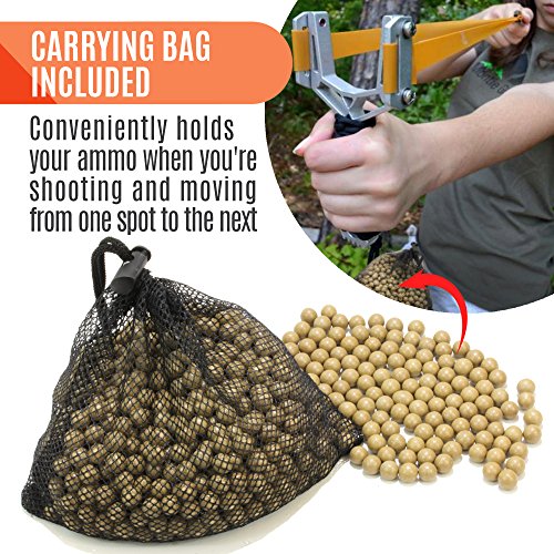 Slingshot Ammo, 1,100pc 3/8 Clay Ceramic Ball, Brown, Includes Carrying