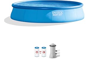 INTEX 28157EH Easy Set Inflatable Swimming Pool Set: 15ft x 33in – Includes 530 GPH Cartridge Filter Pump – Puncture-Resistant Material – 2587 Gallon Capacity – 26in Water Depth