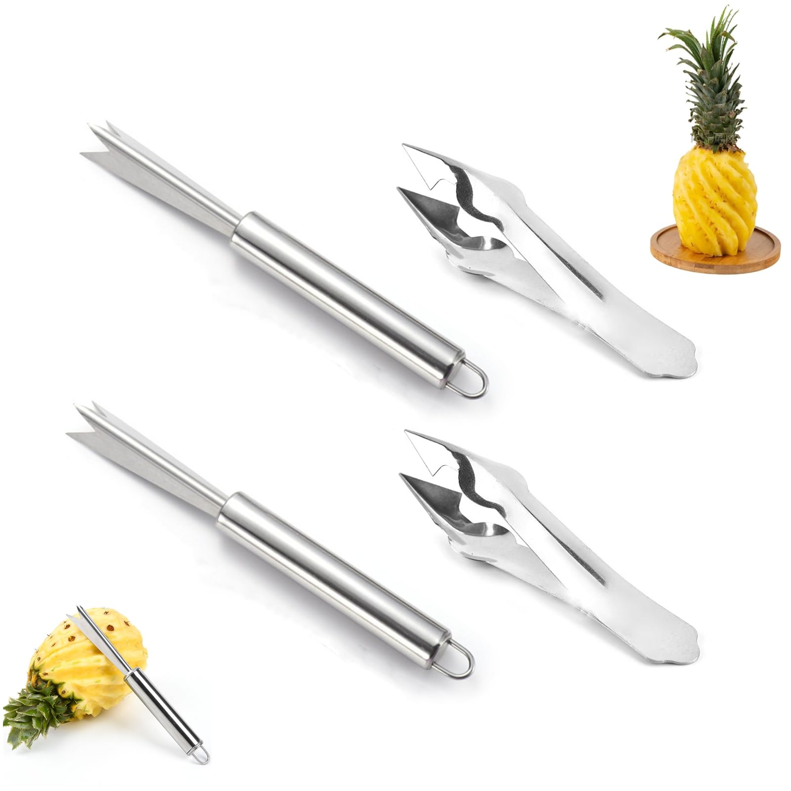 4 PCS of Pineapple Eye Peeler Removal Tool, Stainless Steel Pineapple Eye Clip and V-Shaped Pineapple Eye Cutter, Multi-Purpose Pineapple Peeler, Household Kitchen Peeler