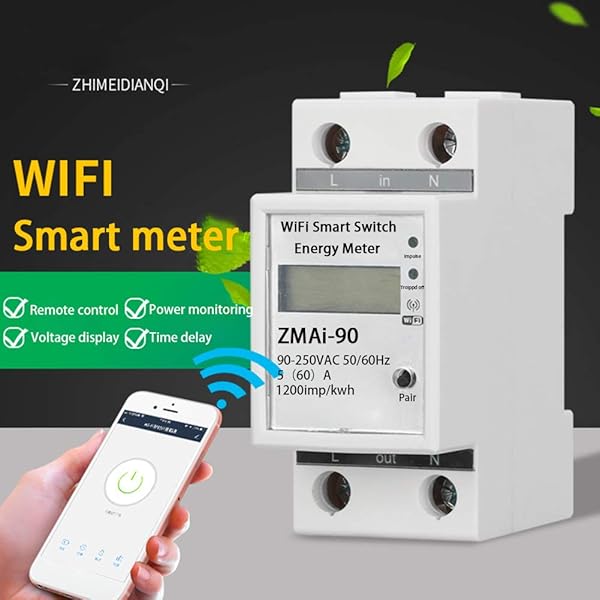 Medidor de energa Monofsico Smart WiFi DIN Rail Timing ABS Rental om Home Timing Pantalla LCD Digital multifuncin 35mm