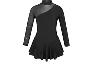 ranrann Kids Girls Long Sleeves Figure Ice Skating Leotard Dress Ballet Dance Mock Neck Gymnastic Jumpsuit