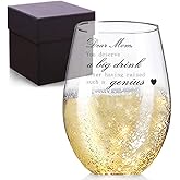 Osci-Fly Valentines Day Gifts for Mom, Golden Handmade Etched Wine Glass, Dear Mom You Deserve a Gig Drink after Raising Such a Genius