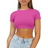 Haochic Womens Crop Tops Crewneck Y2K Summer T-Shirt Basic Short Sleeve Fitted Knit Ribbed Casual Blouse Cute Tee Shirt