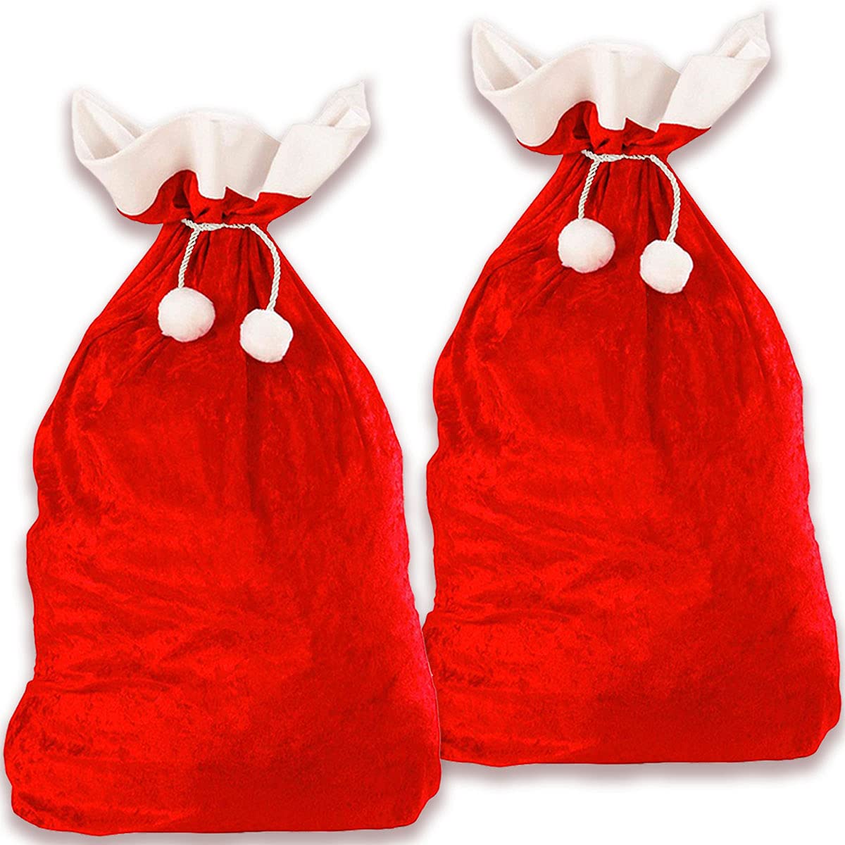Jonami Santa Sack, 2 Extra Large Velvet Santa Bag for Storing, Holiday Presents, Stocking Stuffers. Traditional Red and White (70 x 110 cm)