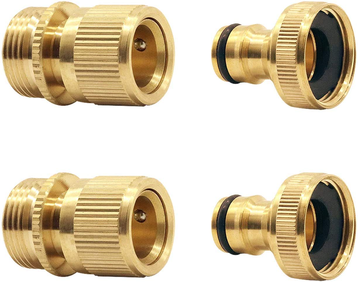 Hydrogarden Garden Hose Quick Connect Solid Brass Quick Connector Garden Hose Fitting Water Hose Connectors BSP 3/4 inch (2SETS)
