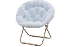 Athena Collection Comfy Saucer Chair Folding Cozy Chair for Bed Room Living Room Accent Chair Faux Fur Reading Chair Foldable Metal Frame Lazy Chair Moon Chair for Adult, Blue