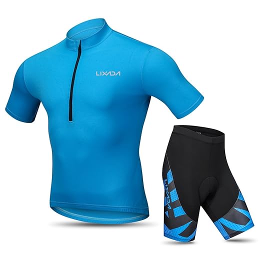 Lixada Herren Radtrikot Set Fahrrad Kurzarm Set Schnelltrocknend Atmungsaktives Shirt + 3D Cushion Shorts Gepolsterte Hose