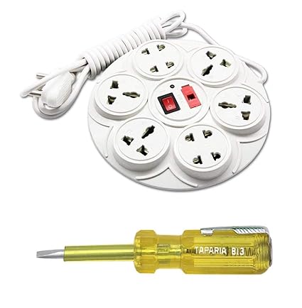 SPARTAN Round Board 6 ampere Multi Plug Point Extension Cord (2.7 meter wire) with LED Indicator, Universal Socket and Master Switch Technology