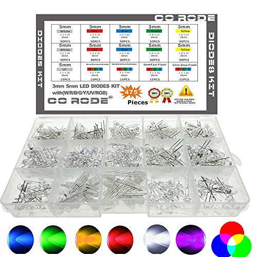 CO RODE RGB LED, 3mm 5mm LED Diode Light Kit with Color White Red Blue Green Yellow UV, Fast, Slow Flashing, RGB