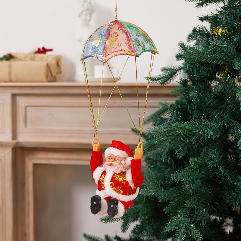 NICEYEA Electric Santa Claus Parachute Somersault with Music Plush Doll Figurine Toys Christmas Tree Hanging Ornaments Party Home Decoration Xmas Gift