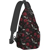 Twistmyst Goth Sling Bag for Women, Crossbody Bag Bat Rose Sling Backpack for Men, Casual Shoulder Bags Lightweight Gym Outdoor Sports Travel Hiking Fishing Daypack