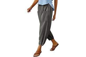 WROLEM Women's High Waist Pants Drawstring Capri Pants with Pockets Wide Leg Cropped Pants for Women