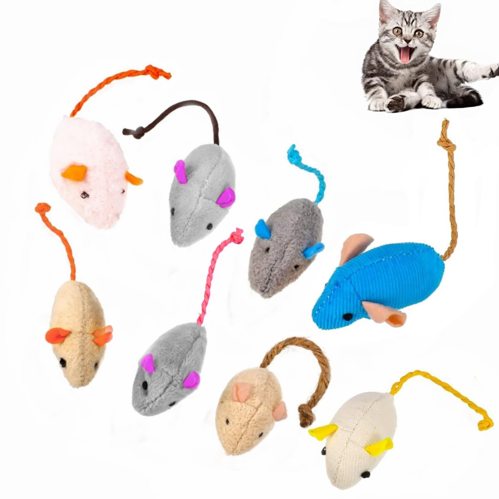 YFFSFDC 猫 ネズミ玩具8個セット ペットおもちゃ 噛むおもちゃ ぬいぐるみ おもちゃストレス解消 運動不足 ペット用品混色 の商品画像