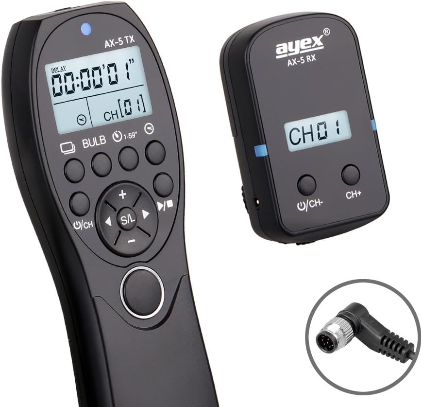 ayex Wireless Timer Remote Shutter Release AX-5 Compatible with Nikon DC0 e.g. Z9 Z8 D850 D810A D800 D700 D5 D4S D3 Fujifilm Finepix S5 Kodak DSC-14N Low/High Speed Continuous Shooting Bulb Timed - Image 3