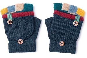 CNGYNI Kids Winter Gloves, Warm Knitted Convertible Fingerless Gloves for Baby Boy Girl with Mittens Cover Cap
