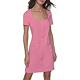 Karl Lagerfeld Womens Square Neck Shortsleeve Above The Knee Shift Dress