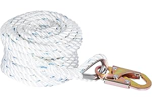 Fall Protection Safety Lifeline Kit with Back Splice and Snap Hook, Vertical Lifeline Rope Assembly,Anchor Vertical Cable, Sn
