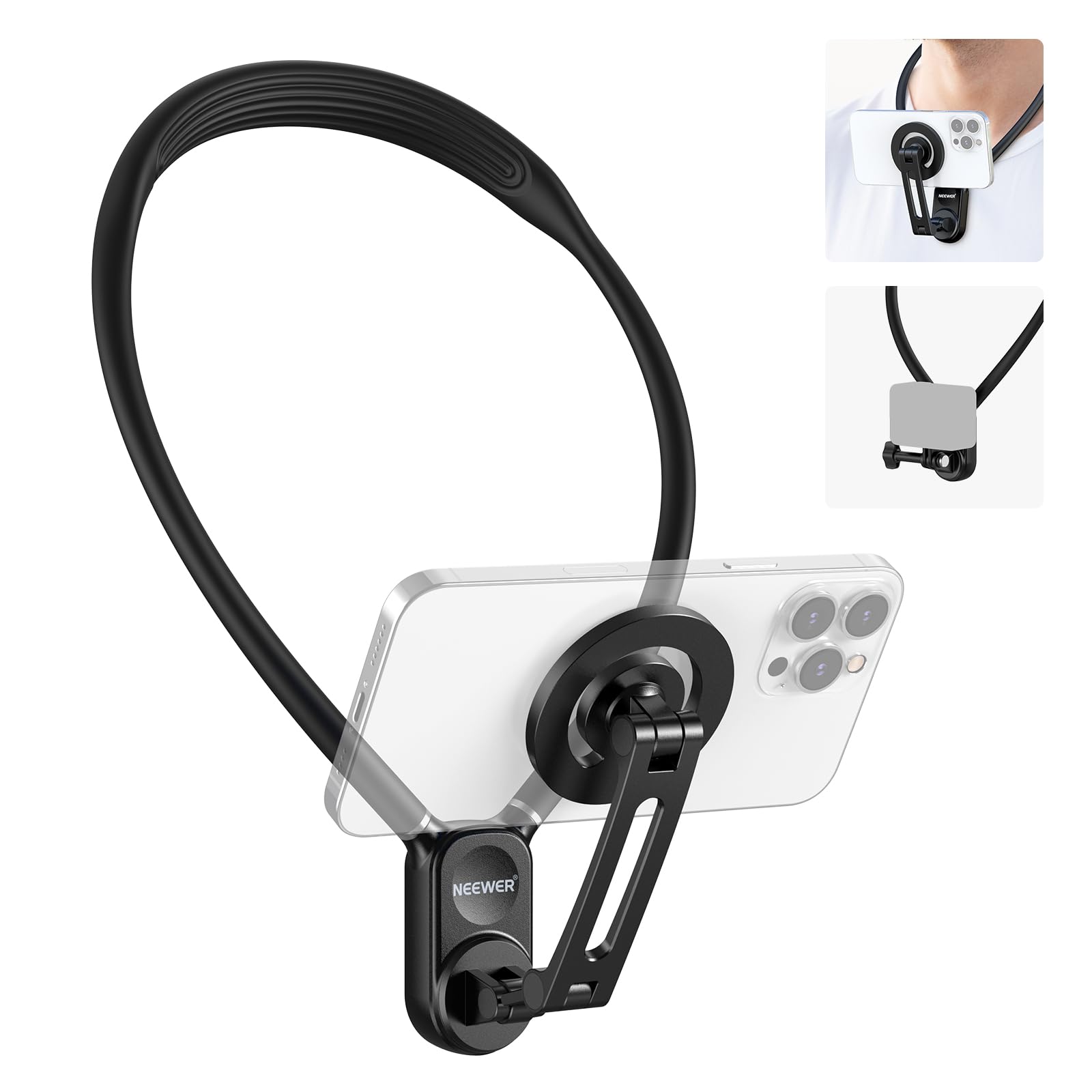 Photo 1 of NEEWER Magnetic Neck Holder for Action Camera & Phone, Hands Free Tripod Chest Mount Compatible with GoPro DJI Insta360 Magsafe iPhone Android, Phone Holder for Video Recording POV Vlog, GP16
